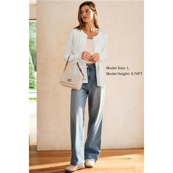 Women's Wool Blended Cardigan Sweaters Lightweight White - Picture 6 of 6